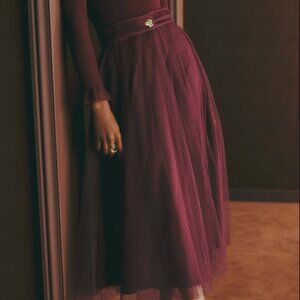 Sézane NWOT Masha Skirt in Burgundy Plumetis Size 42/US 10